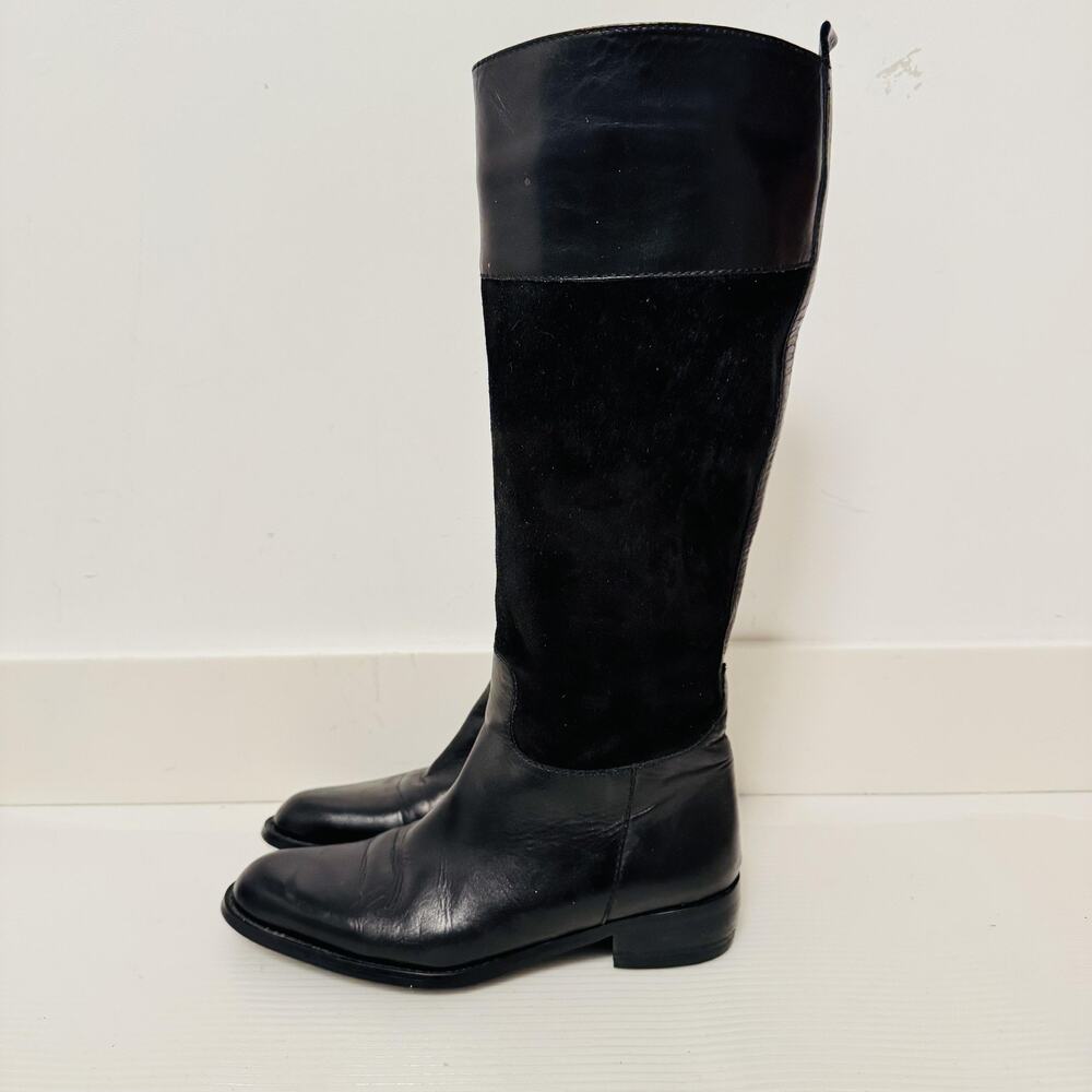 Theory Boots Womens 7 Black Suede Leather Knee High Riding Side Zip Equestrian